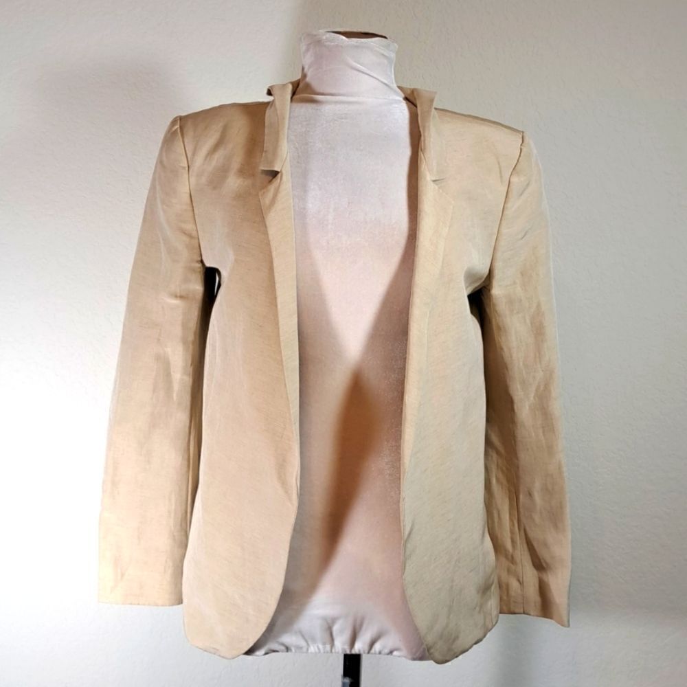 Theyskens’ Theory Blazer Jixi Slub Linen Silk Pockets Shoulder Pads Size 6/40